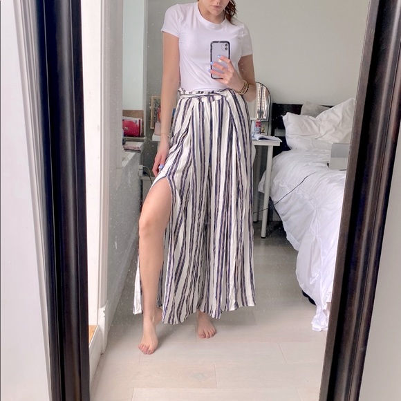 Stripe Wide Leg Trousers with Removable Belt - Picture 1 of 5